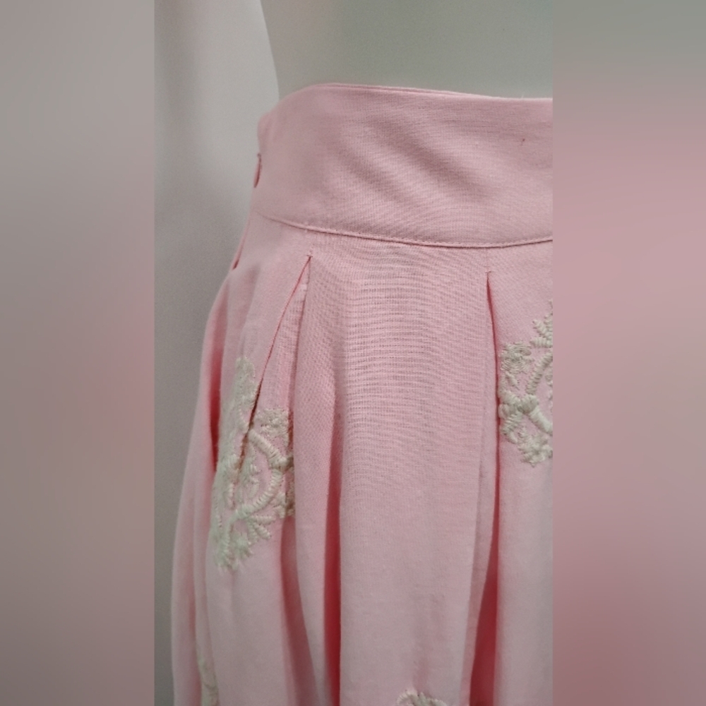 PINK LINEN BLEND PLEATED FULL SKIRT NWT - Picture 9 of 10